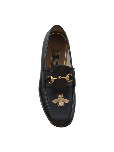 Shop Gucci Embroidered Loafers In Black