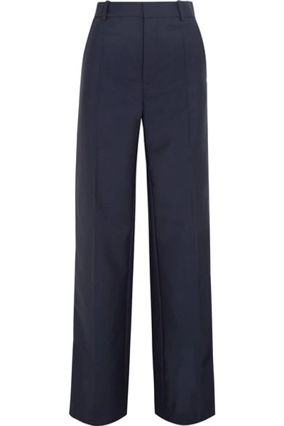 Shop Joseph Ferdy Wool And Mohair-blend Wide-leg Pants In Navy