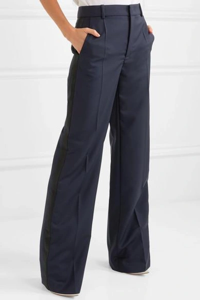 Shop Joseph Ferdy Wool And Mohair-blend Wide-leg Pants In Navy