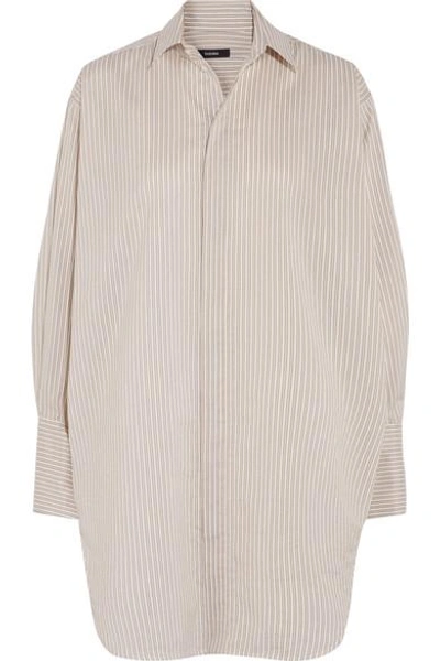 Shop Bassike Oversized Striped Cotton And Silk-blend Shirt In Beige