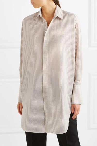 Shop Bassike Oversized Striped Cotton And Silk-blend Shirt In Beige