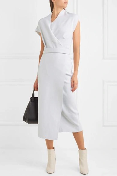 Shop Proenza Schouler Draped Stretch-knit Wrap Midi Dress In Light Gray