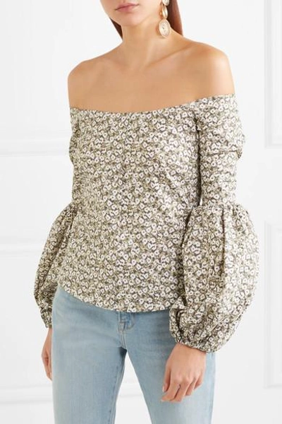 Shop Caroline Constas Gisele Off-the-shoulder Floral-print Cotton-blend Poplin Top