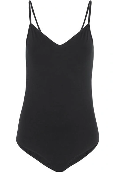 Shop Hanro Linnea Stretch-cotton Jersey Bodysuit In Black