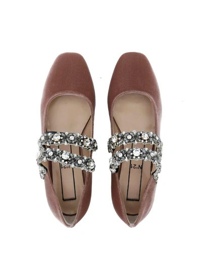 Shop N°21 N&deg;21 Pink Satin Flat Shoes And Crystals On The Ankle Straps In Rosa