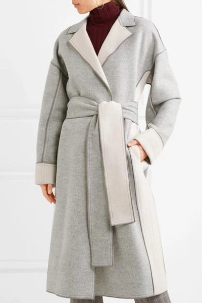 Shop Victoria Victoria Beckham Two-tone Wool And Cashmere-blend Coat In Light Gray