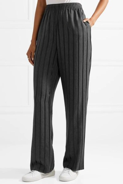 Shop Alexander Wang Striped Woven Wide-leg Pants In Charcoal