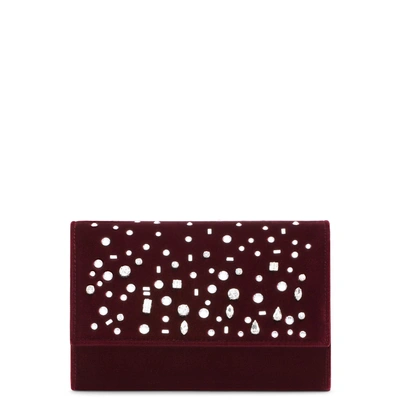 Shop Giuseppe Zanotti - Burgundy Velvet Clutch With Crystals The Dazzling Kimmy In Red