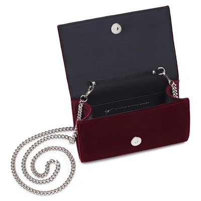 Shop Giuseppe Zanotti - Burgundy Velvet Clutch With Crystals The Dazzling Kimmy In Red