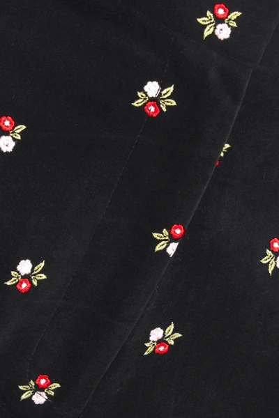 Shop Alexa Chung Embroidered Cotton-velvet Straight-leg Pants In Black