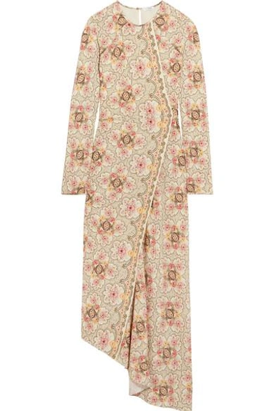 Shop Vilshenko Karoline Wrap-effect Floral-print Silk-twill Midi Dress In Cream