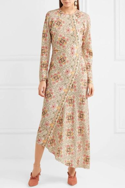 Shop Vilshenko Karoline Wrap-effect Floral-print Silk-twill Midi Dress In Cream