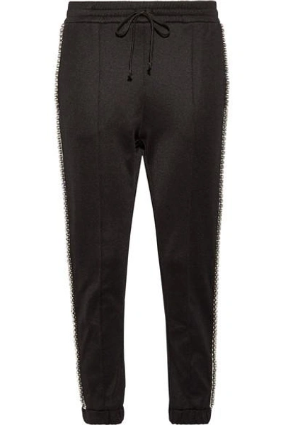Shop Gucci Swarovski Crystal-embellished Striped Tech-jersey Track Pants In Black