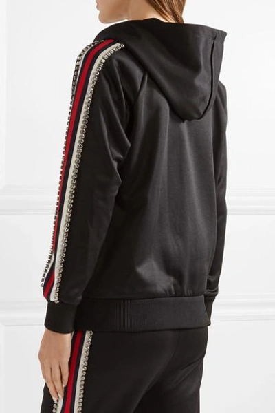 Shop Gucci Swarovski Crystal-embellished Striped Tech-jersey Hoodie In Black