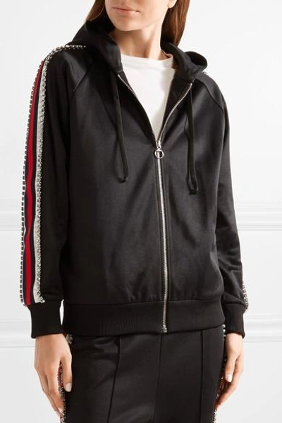 Shop Gucci Swarovski Crystal-embellished Striped Tech-jersey Hoodie In Black