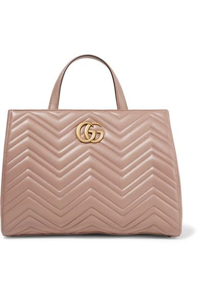 Shop Gucci Gg Marmont Quilted Leather Tote In Taupe
