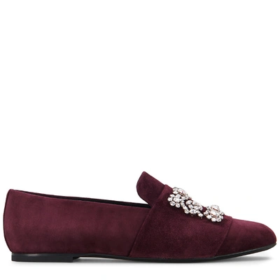 Shop Roger Vivier Flower Strass Embroidery Loafers In Suede In Burgundy