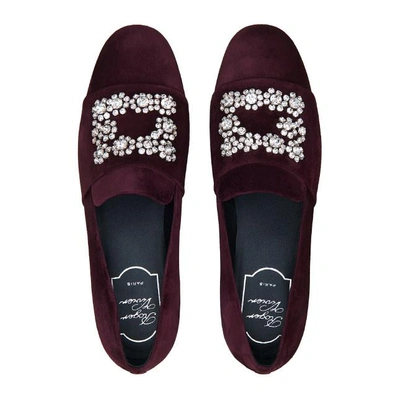 Shop Roger Vivier Flower Strass Embroidery Loafers In Suede In Burgundy