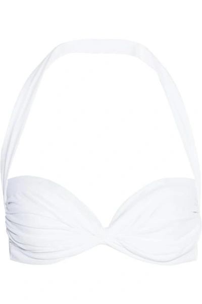 Shop Norma Kamali Bill Ruched Halterneck Bikini Top In White