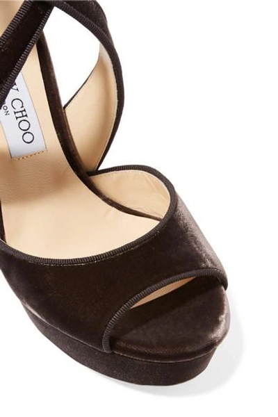 Shop Jimmy Choo April 120 Grosgrain-trimmed Velvet Platform Sandals