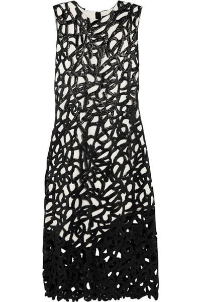 Shop Proenza Schouler Two-tone Glossed Cotton-blend Lace And Crepe Midi Dress