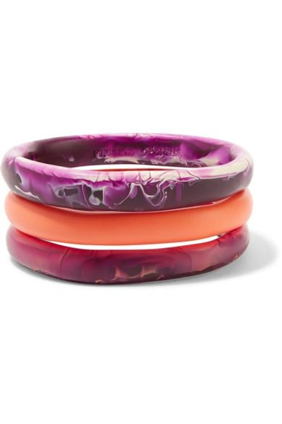 Shop Dinosaur Designs Wishbone Set Of Three Resin Bangles In Purple