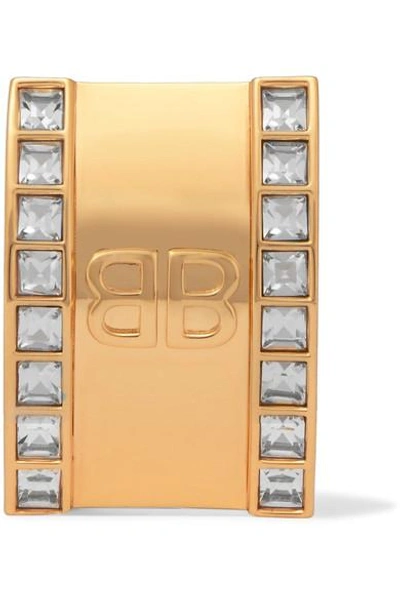 Shop Balenciaga Gold-tone Crystal Clip Earrings