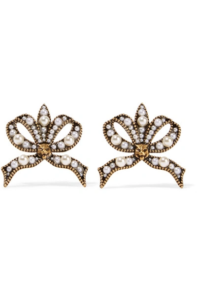 Shop Gucci Gold-tone Faux Pearl Earrings