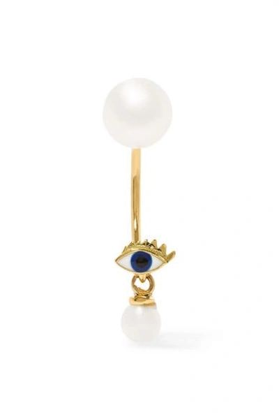 Shop Delfina Delettrez 18-karat Gold, Pearl And Enamel Earring