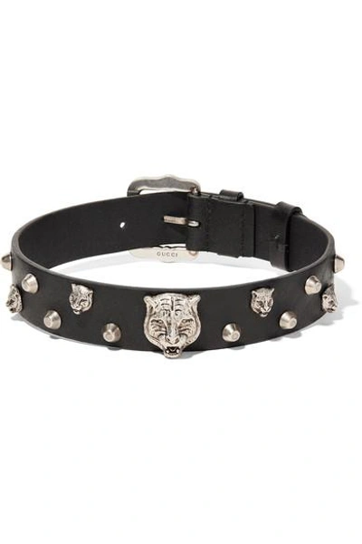 Shop Gucci Leather And Silver-tone Choker In Black