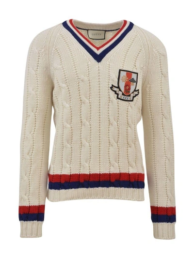 Shop Gucci Cable-knit Tennis Sweater In White