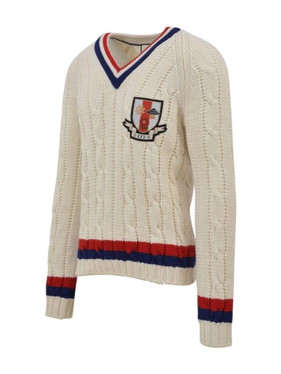 Shop Gucci Cable-knit Tennis Sweater In White
