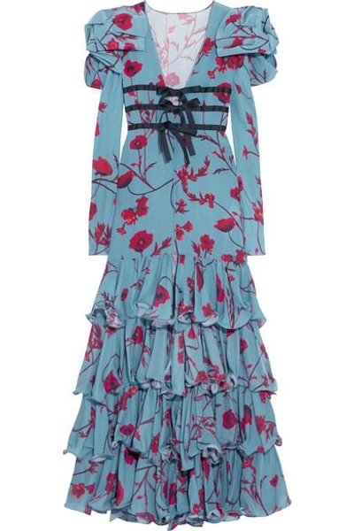Shop Johanna Ortiz Zingara Ruffled Floral-print Silk-crepe Gown