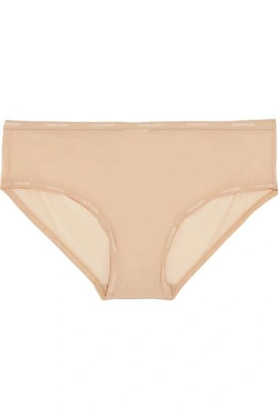 Shop Calvin Klein Underwear Sheer Marquisette Stretch-mesh Briefs In Beige
