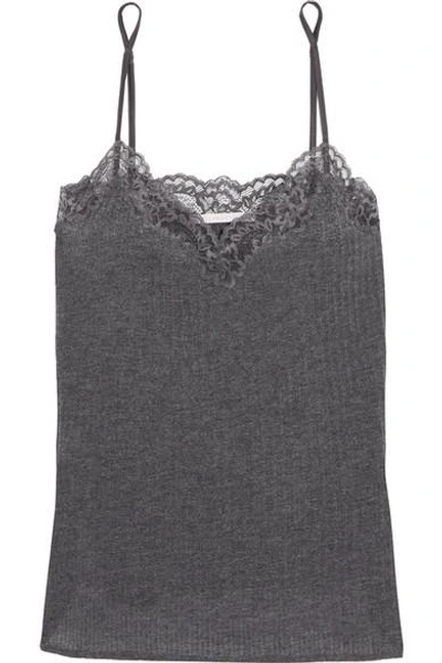 Shop Stella Mccartney Lily Blushing Lace-trimmed Ribbed-knit Camisole In Charcoal