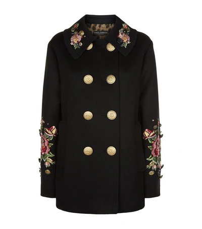 Shop Dolce & Gabbana Rose Embroidery Military Coat In Multi