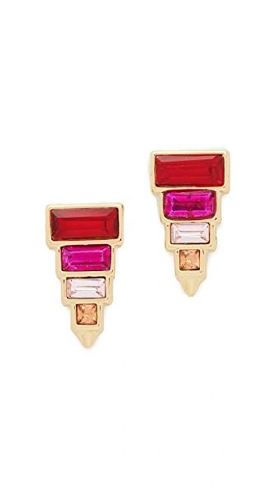 Shop Rebecca Minkoff Stacked Baguette Earrings In Gold/red