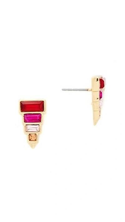 Shop Rebecca Minkoff Stacked Baguette Earrings In Gold/red