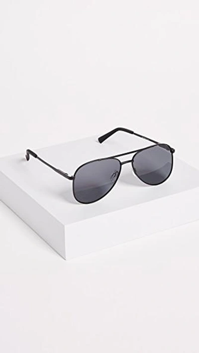 Shop Le Specs Kingdom Aviator Polarized Sunglasses In Matte Black/smoke Mono
