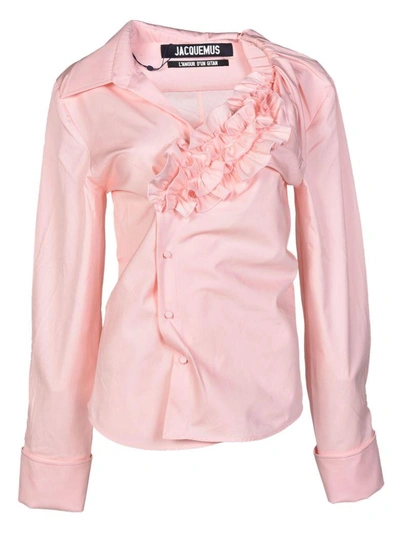 Shop Jacquemus Ruffled Shirt In Pink