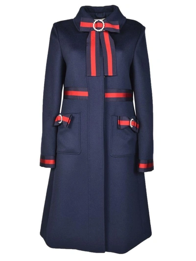 Shop Gucci Web-trimmed Coat In Blue