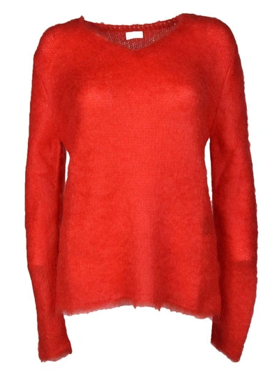 Shop Saint Laurent Knitted V Neck Sweater In Red