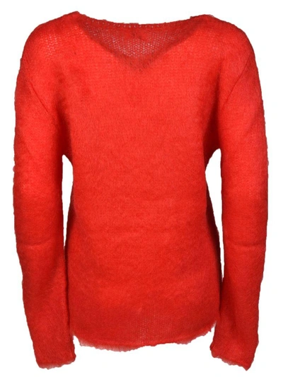 Shop Saint Laurent Knitted V Neck Sweater In Red