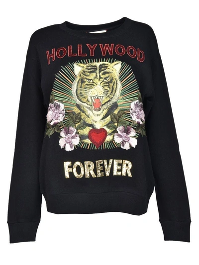 Shop Gucci Hollywood Forever Embroidered Sweatshirt In Black
