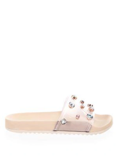 Shop Sophia Webster Dina Embellished Pvc Slides In Nude