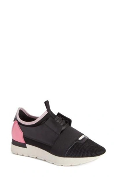 Shop Balenciaga Mixed Media Trainer Sneaker In Black/ Pink
