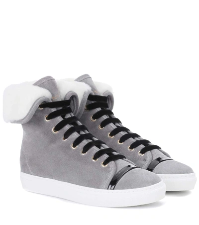 Shop Lanvin Suede High-top Sneakers In Light Grey