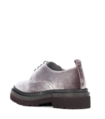 Shop Brunello Cucinelli Velvet Derby Shoes In Grey