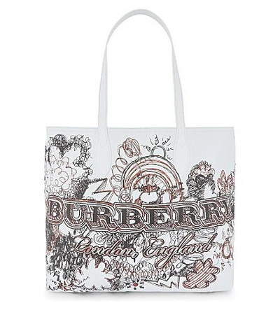 Shop Burberry Sketchbook Leather Tote In White