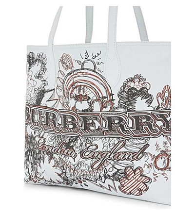 Shop Burberry Sketchbook Leather Tote In White